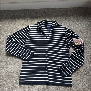 Brooks Brothers Men's Navy and White Striped Zip-Up Sweater